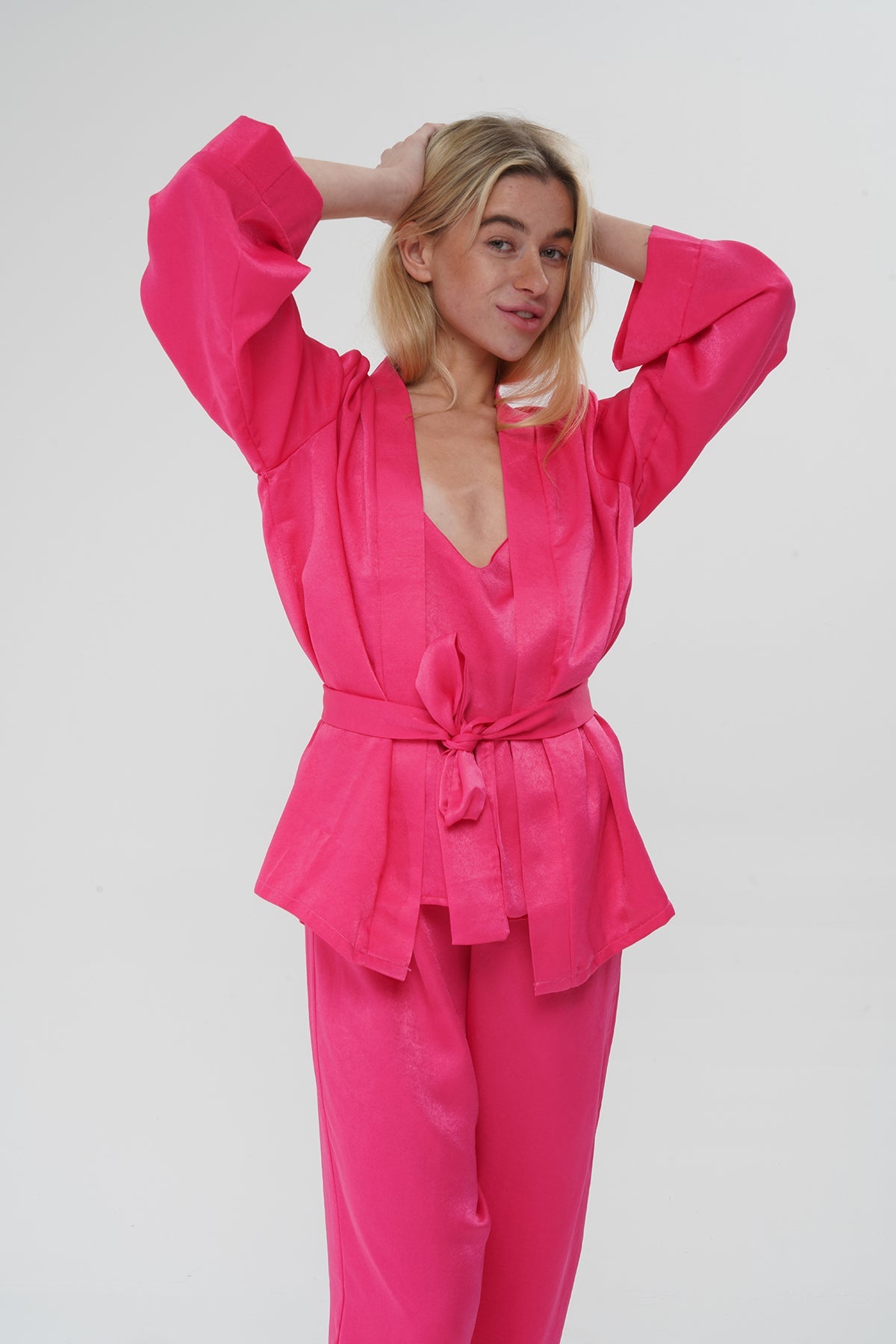 Fuşya Viskon Üçlü Pijama Takımı | MODALUDO - Modaludo