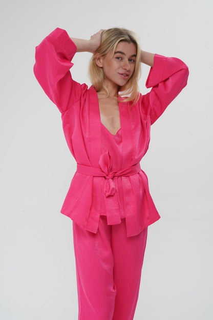 Fuşya Viskon Üçlü Pijama Takımı | MODALUDO - Modaludo