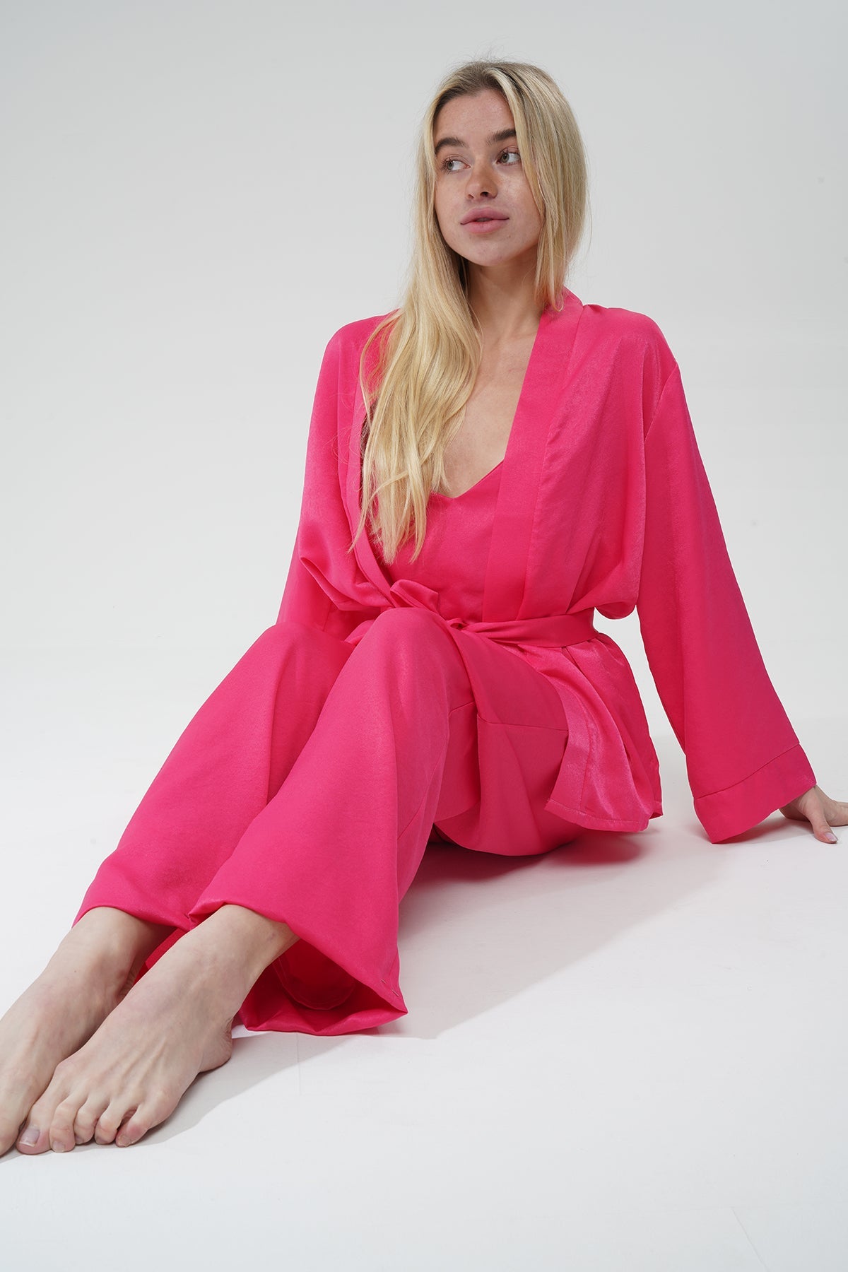 Fuşya Viskon Üçlü Pijama Takımı | MODALUDO - Modaludo