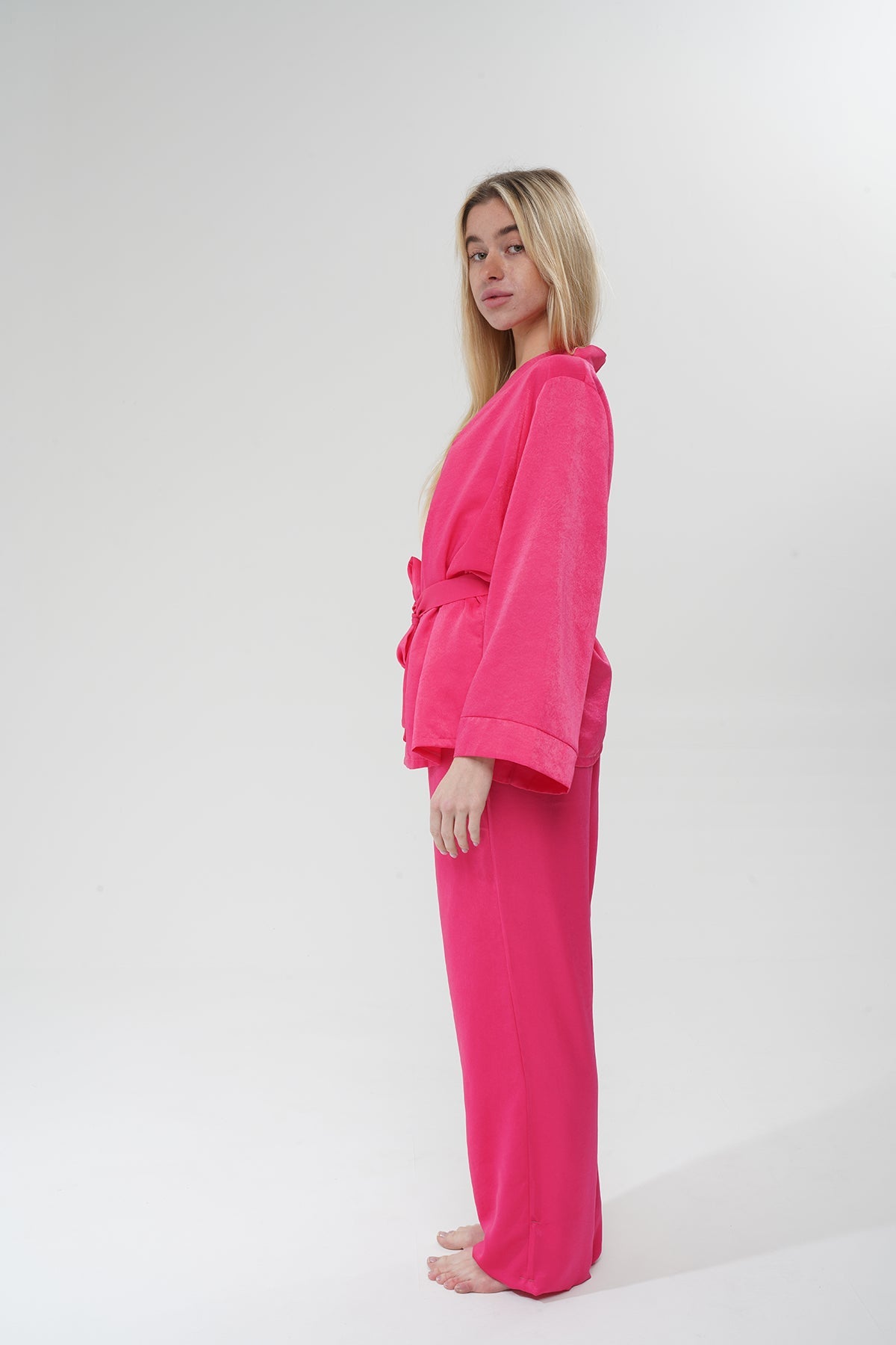 Fuşya Viskon Üçlü Pijama Takımı | MODALUDO - Modaludo