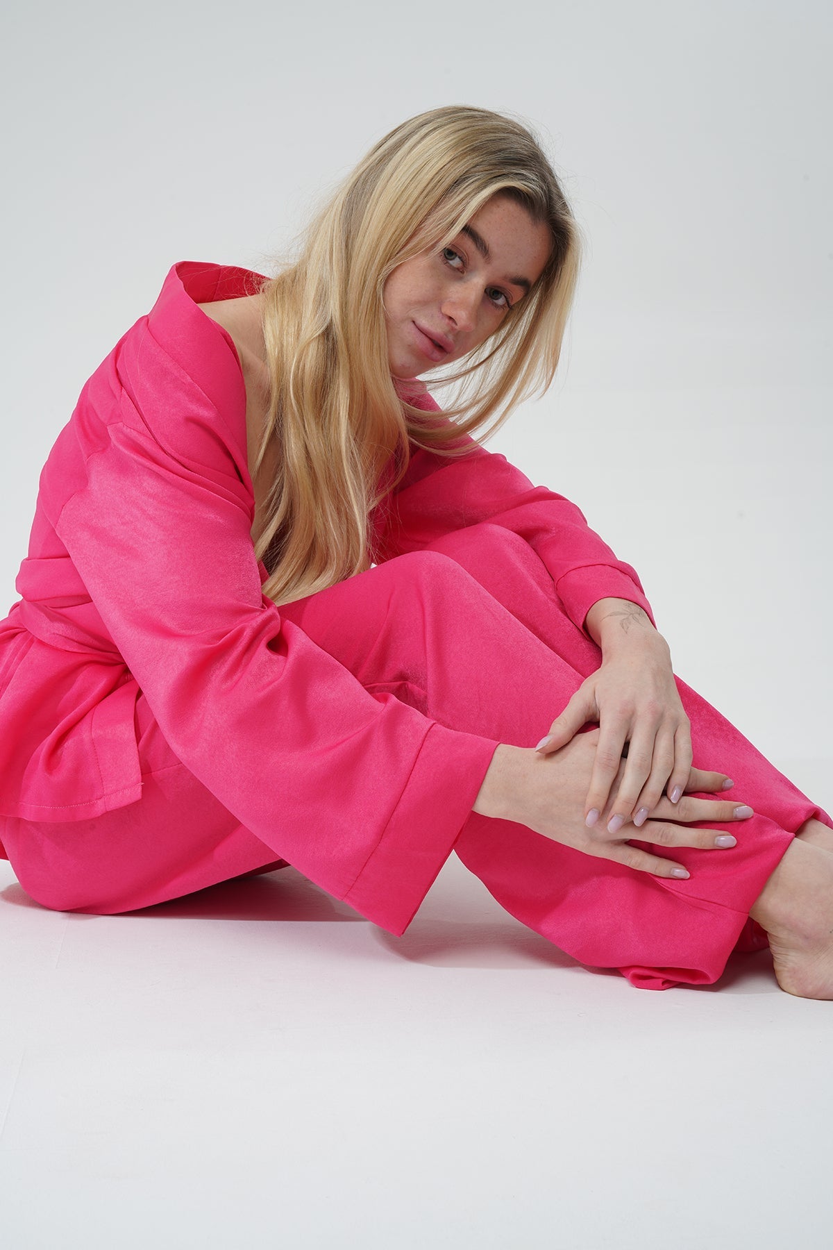 Fuşya Viskon Üçlü Pijama Takımı | MODALUDO - Modaludo