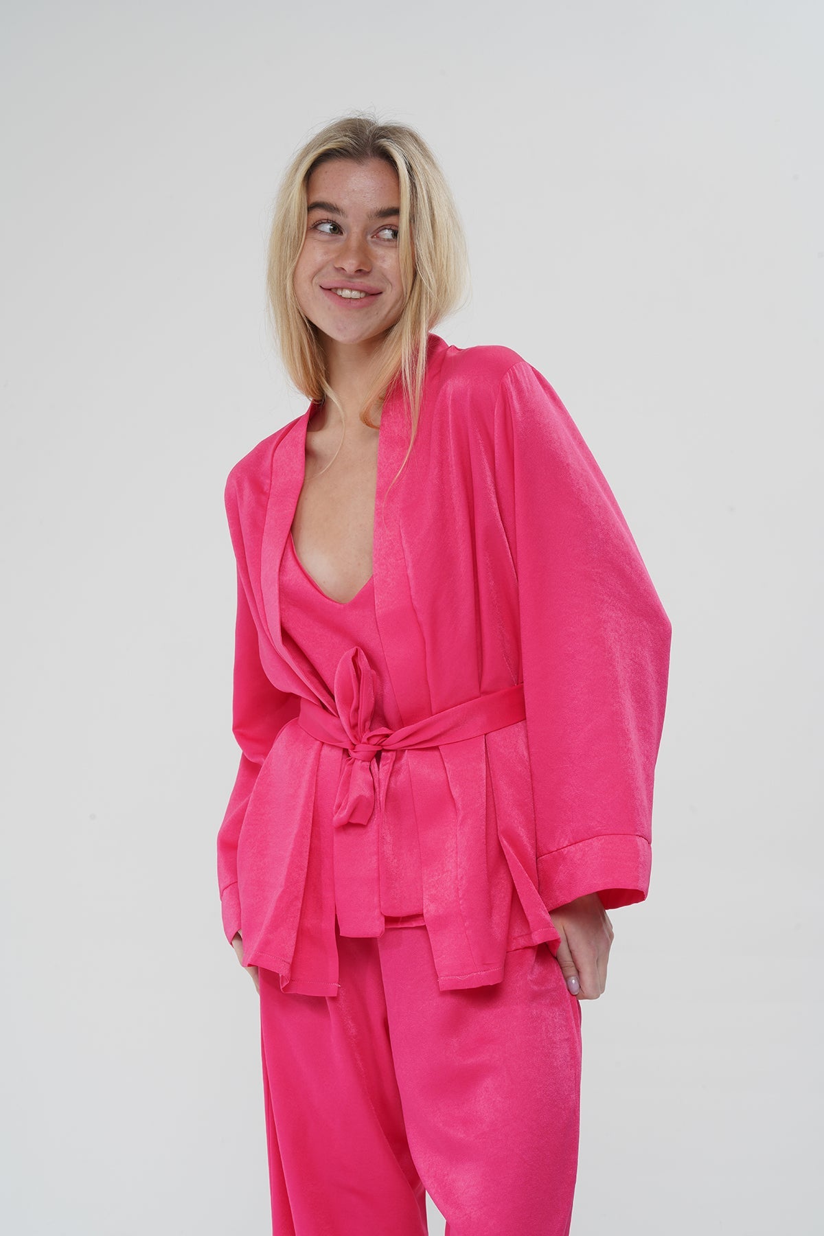 Fuşya Viskon Üçlü Pijama Takımı | MODALUDO - Modaludo