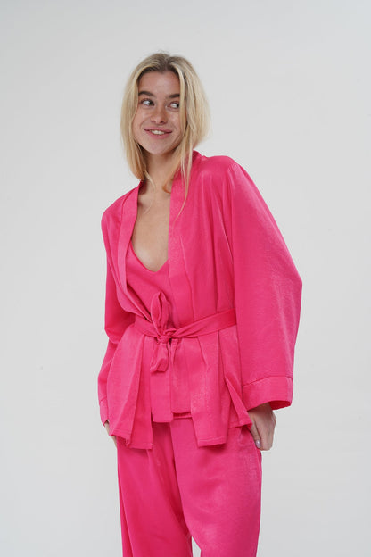 Fuşya Viskon Üçlü Pijama Takımı | MODALUDO - Modaludo