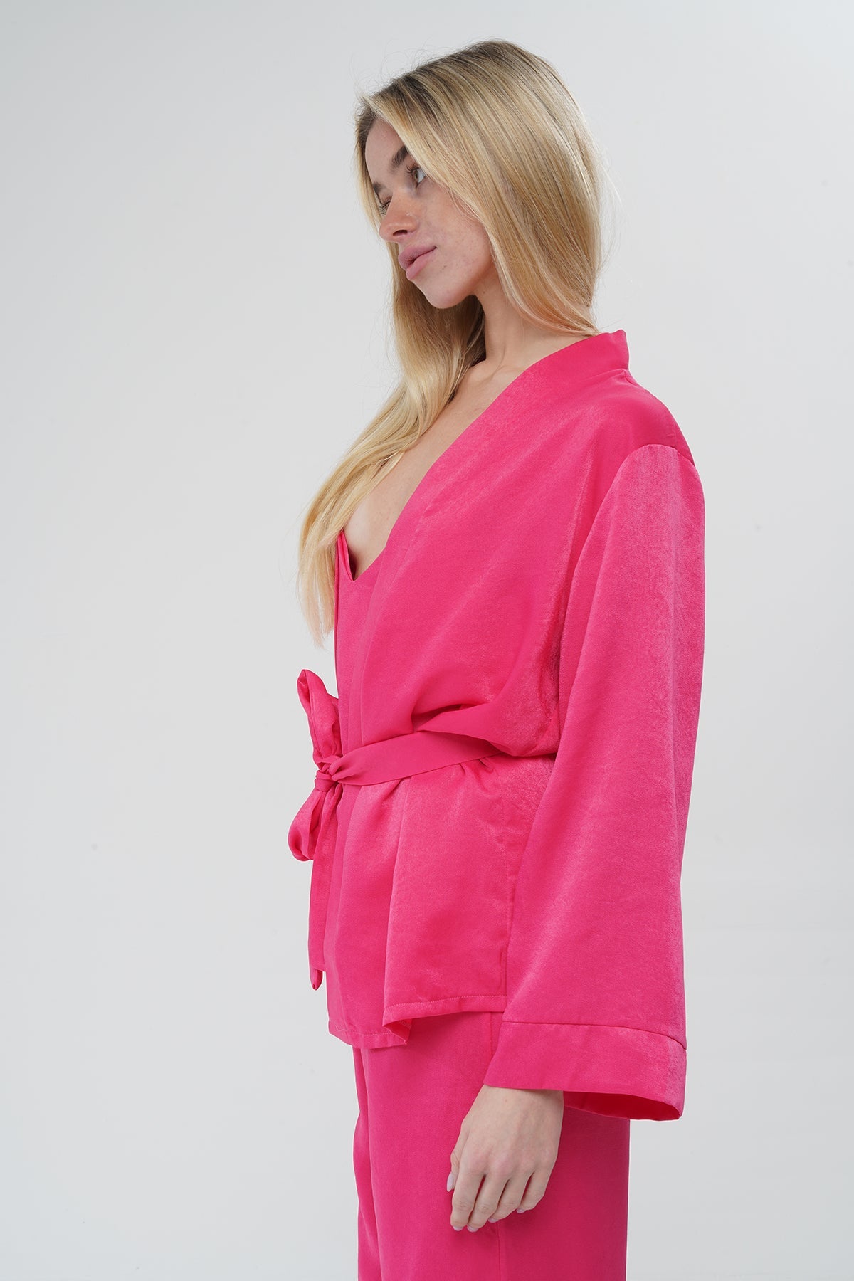 Fuşya Viskon Üçlü Pijama Takımı | MODALUDO - Modaludo