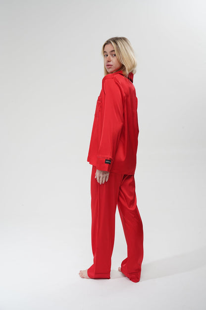 Kırmızı İpek Saten Pijama Takımı | COCOLARSİ - Modaludo