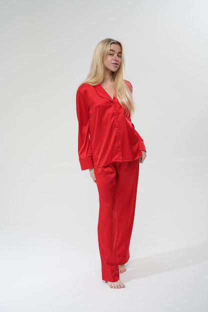 Kırmızı İpek Saten Pijama Takımı | COCOLARSİ - Modaludo
