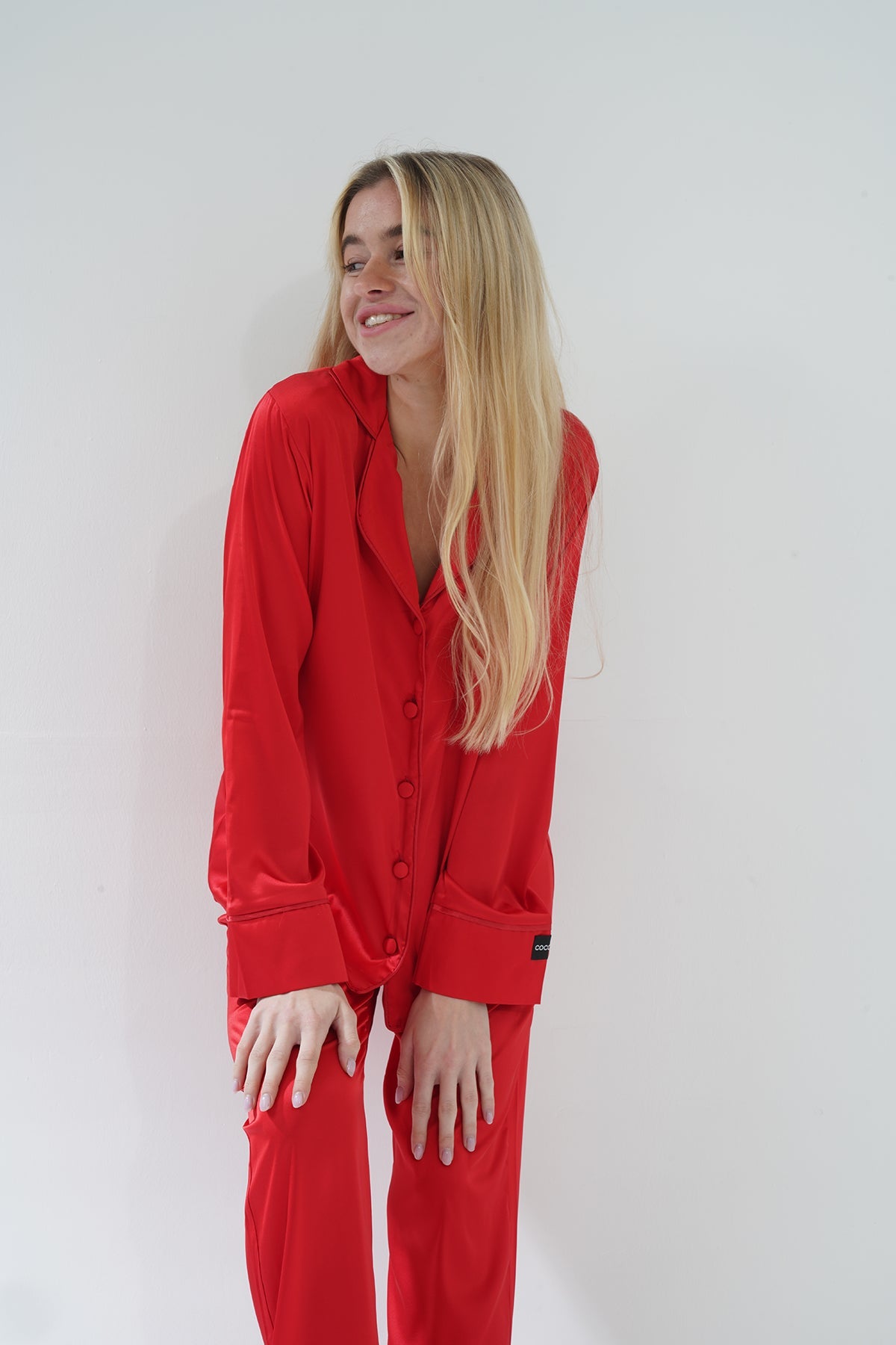 Kırmızı İpek Saten Pijama Takımı | COCOLARSİ - Modaludo