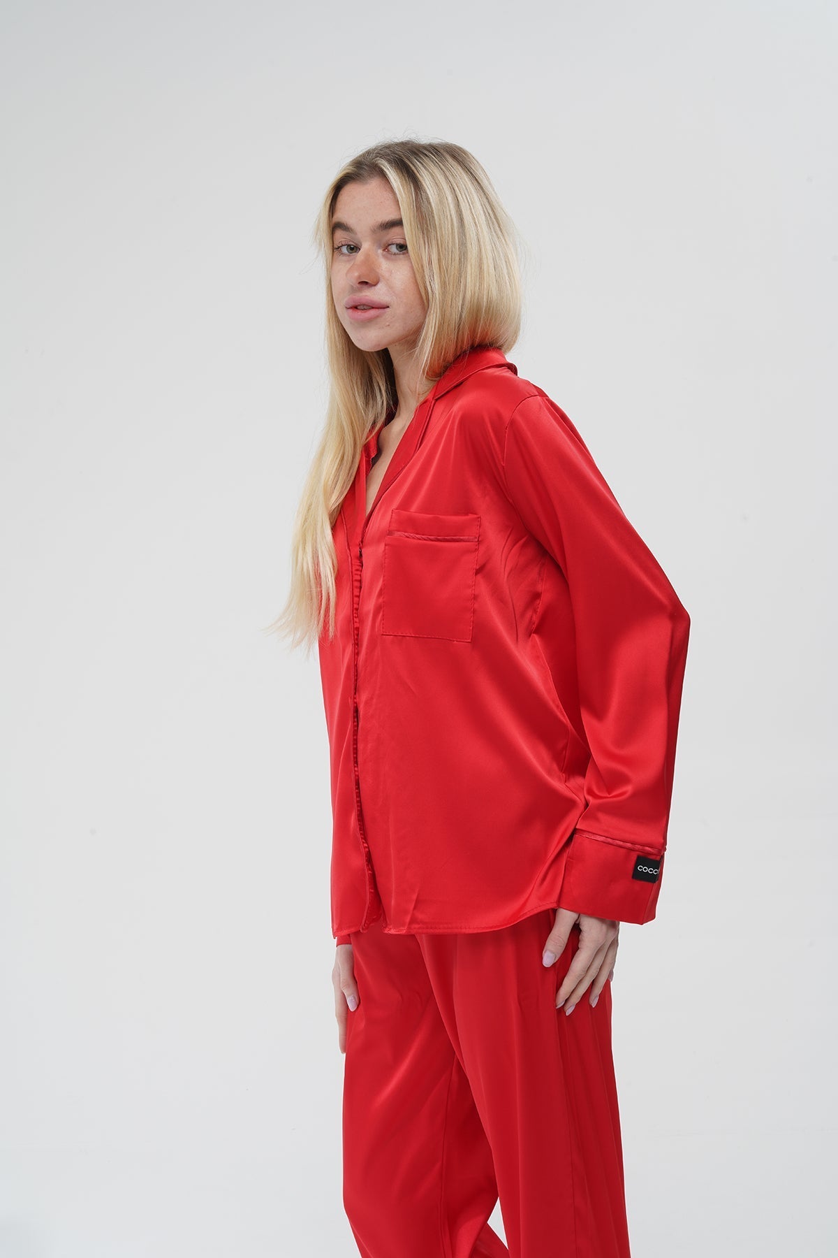 Kırmızı İpek Saten Pijama Takımı | COCOLARSİ - Modaludo