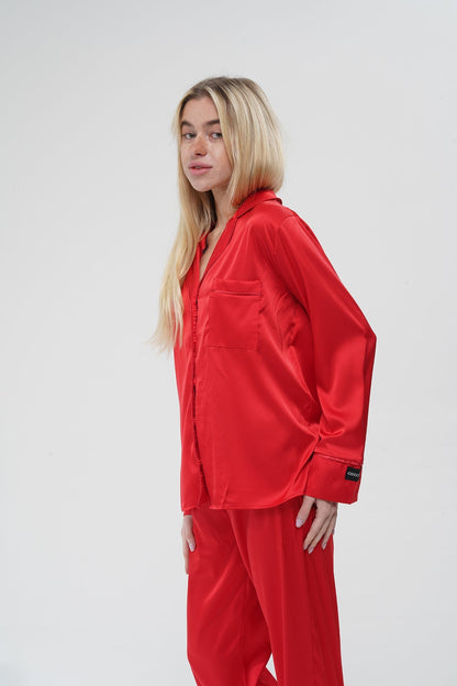 Kırmızı İpek Saten Pijama Takımı | COCOLARSİ - Modaludo