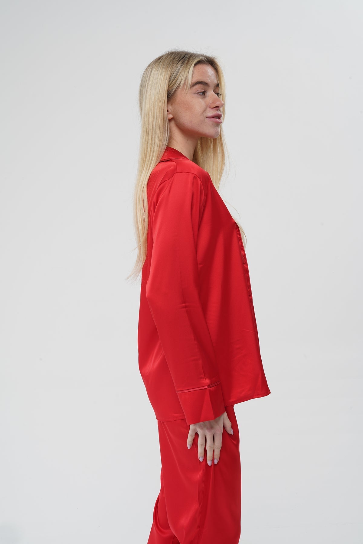 Kırmızı İpek Saten Pijama Takımı | COCOLARSİ - Modaludo