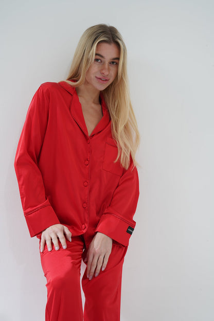 Kırmızı İpek Saten Pijama Takımı | COCOLARSİ - Modaludo