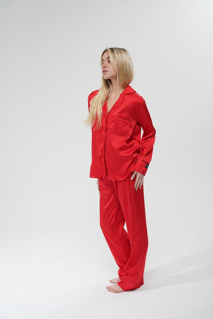 Kırmızı İpek Saten Pijama Takımı | COCOLARSİ - Modaludo