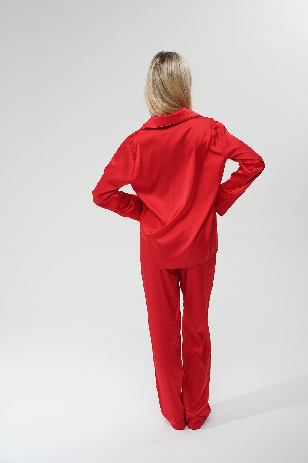 Kırmızı İpek Saten Pijama Takımı | COCOLARSİ - Modaludo