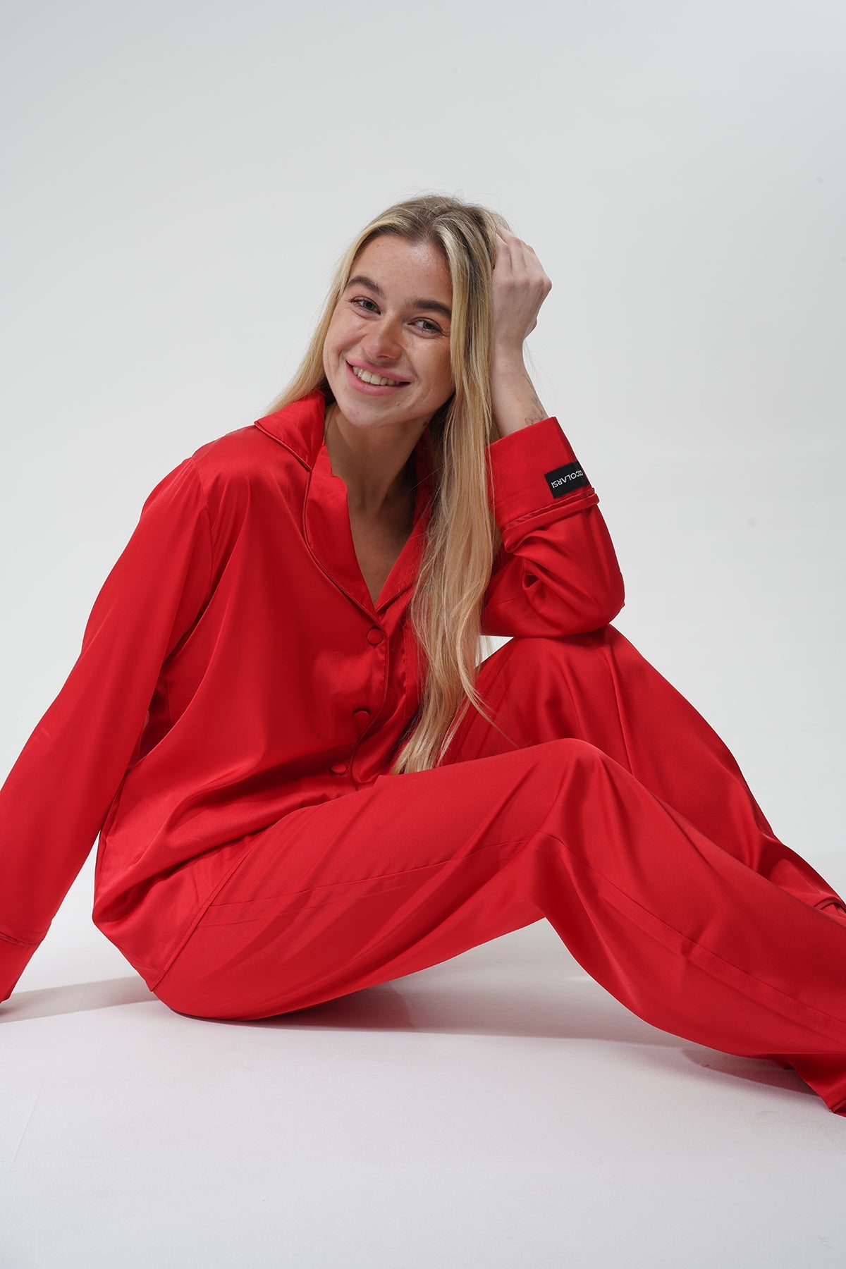 Kırmızı İpek Saten Pijama Takımı | COCOLARSİ - Modaludo