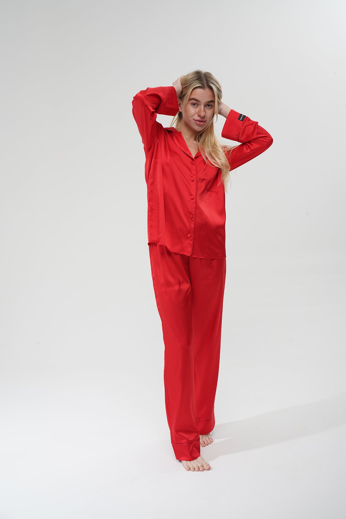 Kırmızı İpek Saten Pijama Takımı | COCOLARSİ - Modaludo