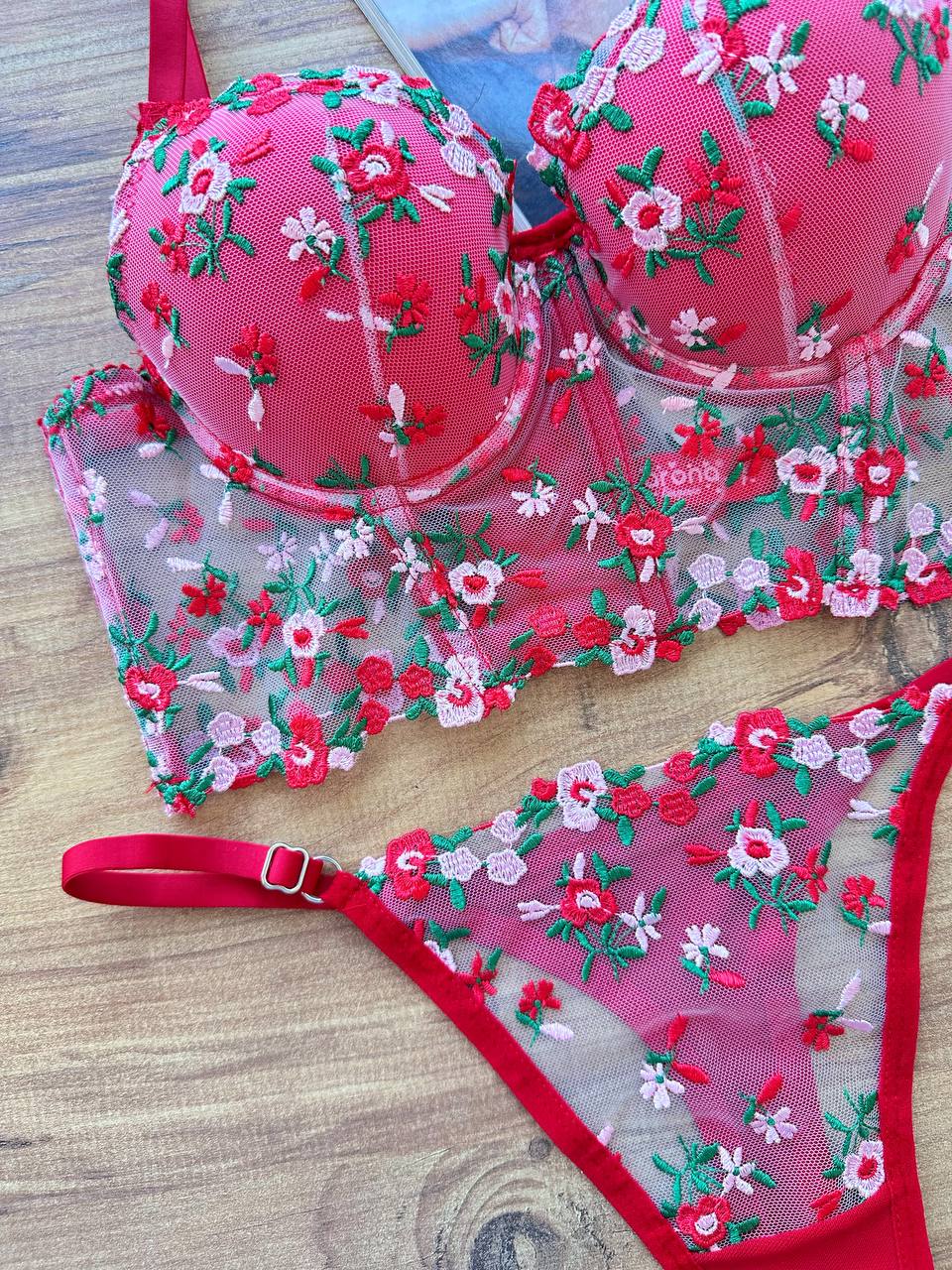 Kırmızı Push Up Büstiyer Takım - Modaludo