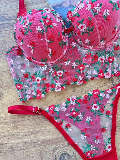 Kırmızı Push Up Büstiyer Takım - Modaludo