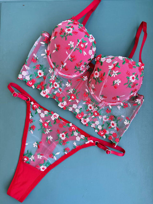 Kırmızı Push Up Büstiyer Takım - Modaludo