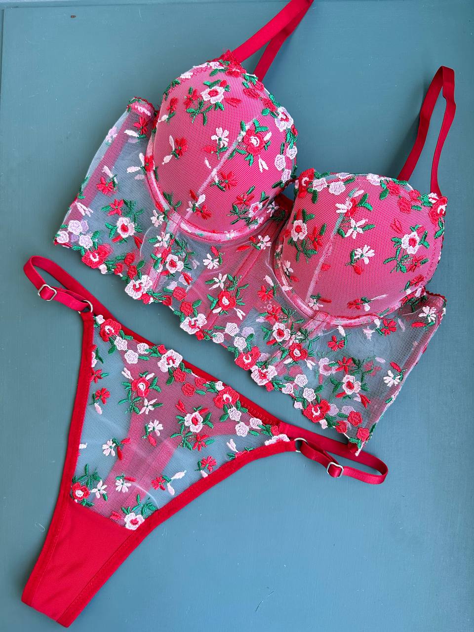 Kırmızı Push Up Büstiyer Takım - Modaludo