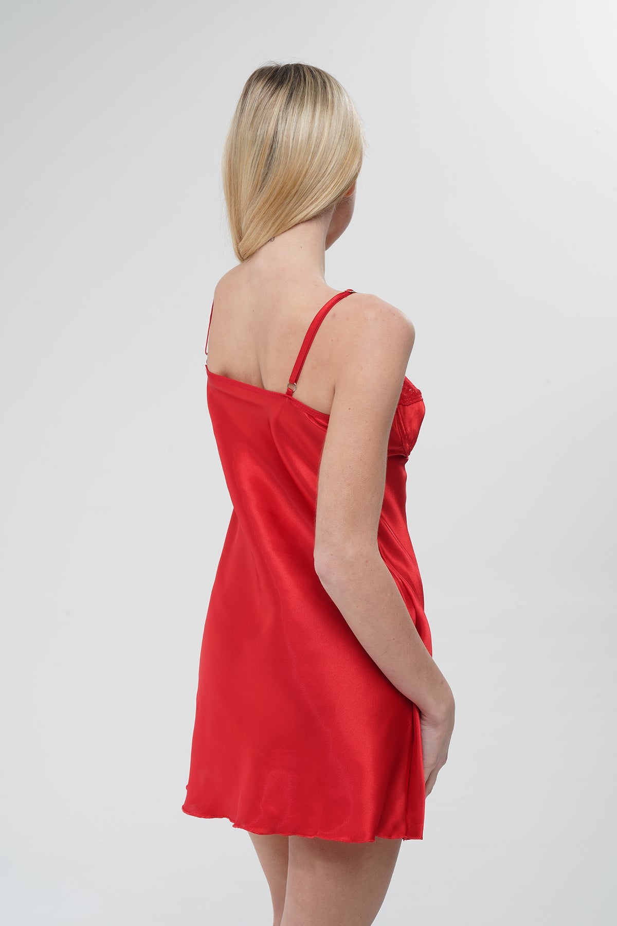 Kırmızı Saten Gecelik - Modaludo