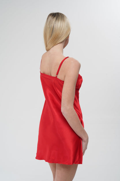 Kırmızı Saten Gecelik - Modaludo