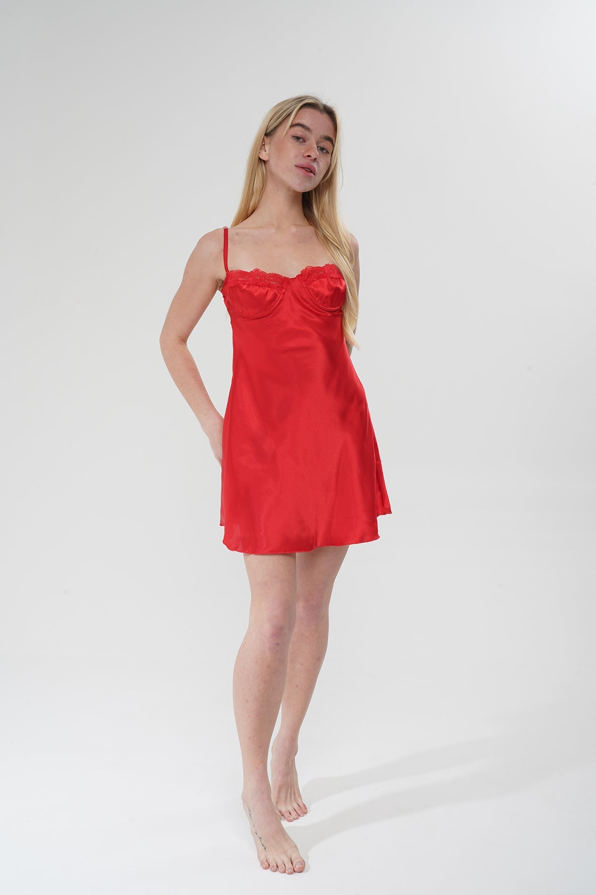 Kırmızı Saten Gecelik - Modaludo