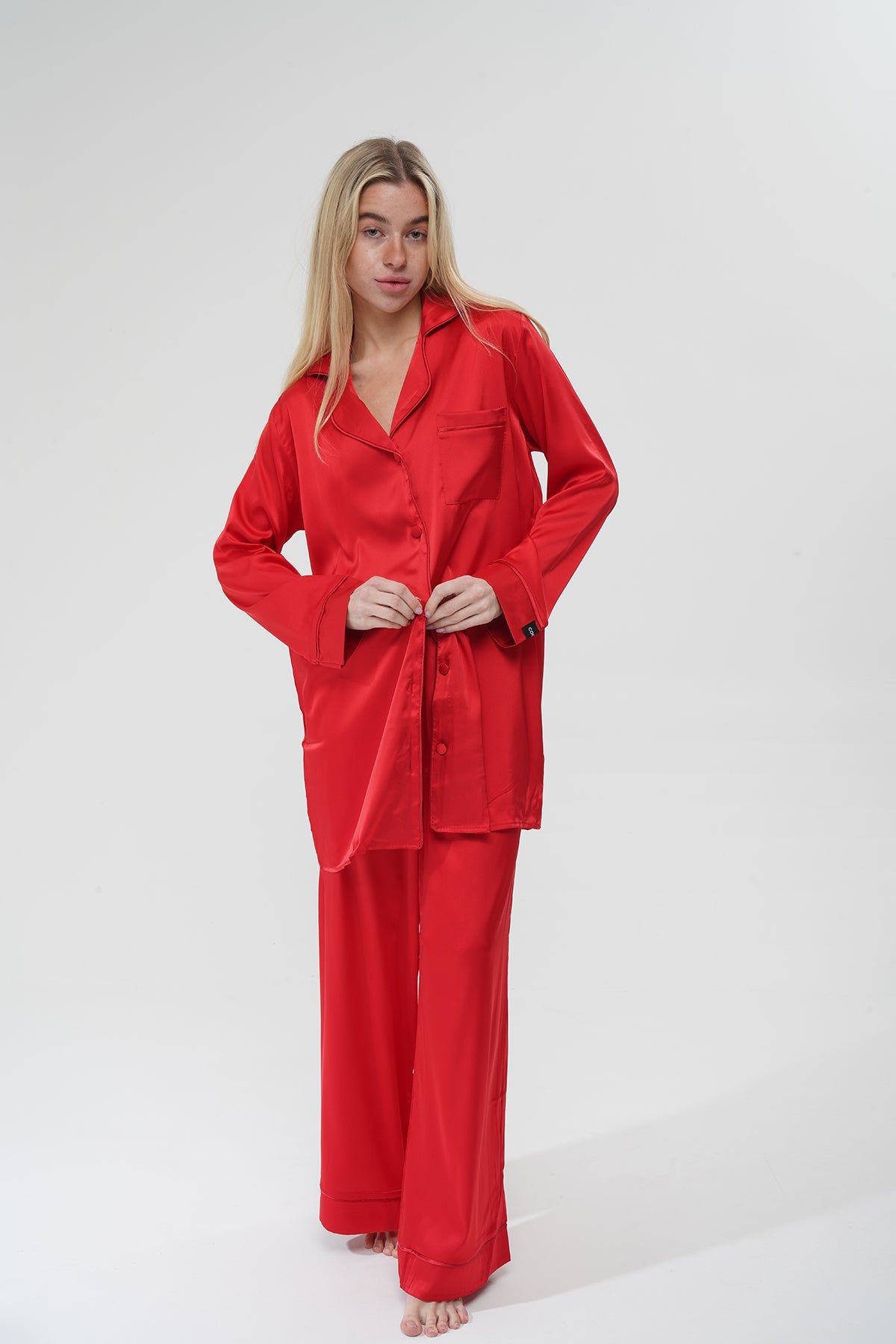 Kırmızı Saten Üçlü Pijama Takım | COCOLARSİ - Modaludo