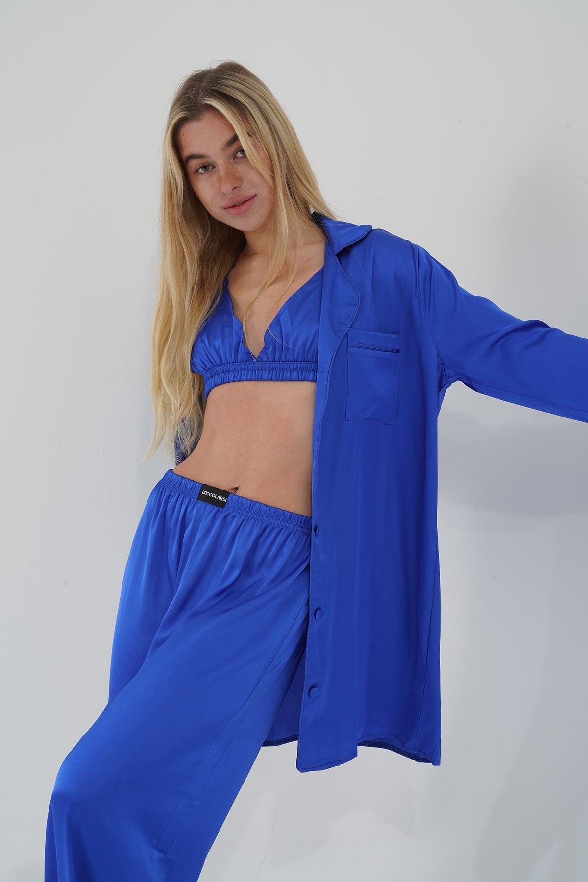 Lacivert Saten Pijama Takımı | COCOLARSİ - Modaludo