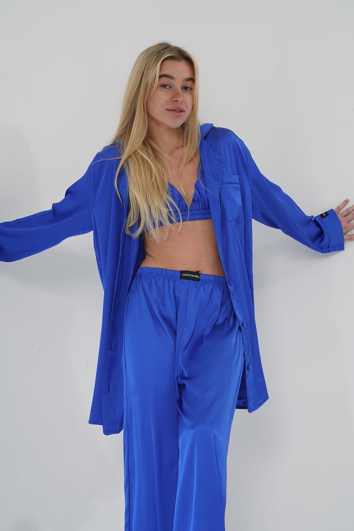 Lacivert Saten Pijama Takımı | COCOLARSİ - Modaludo