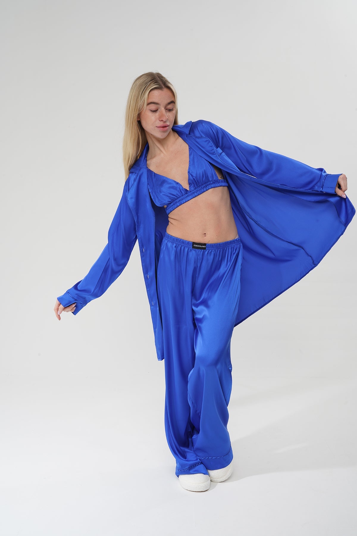 Lacivert Saten Pijama Takımı | COCOLARSİ - Modaludo