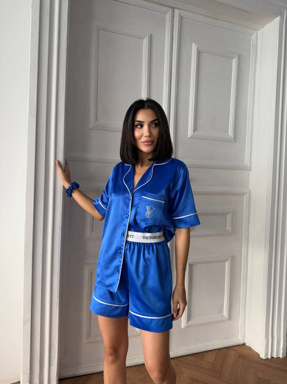 Lacivert Saten Şortlu Kadın Pijama Takımı - Victoria's Secret - Modaludo