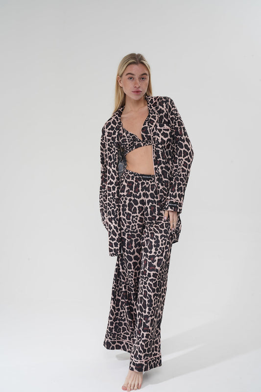 Leopar Saten Pijama Takımı | COCOLARSİ - Modaludo