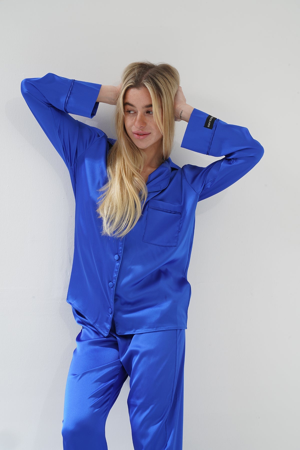 Mavi İpek Saten Pijama Takımı | COCOLARSİ - Modaludo