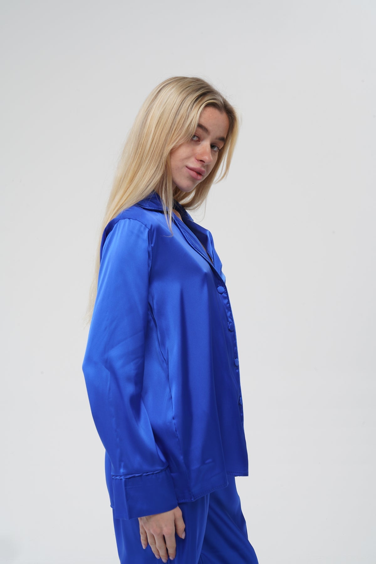 Mavi İpek Saten Pijama Takımı | COCOLARSİ - Modaludo