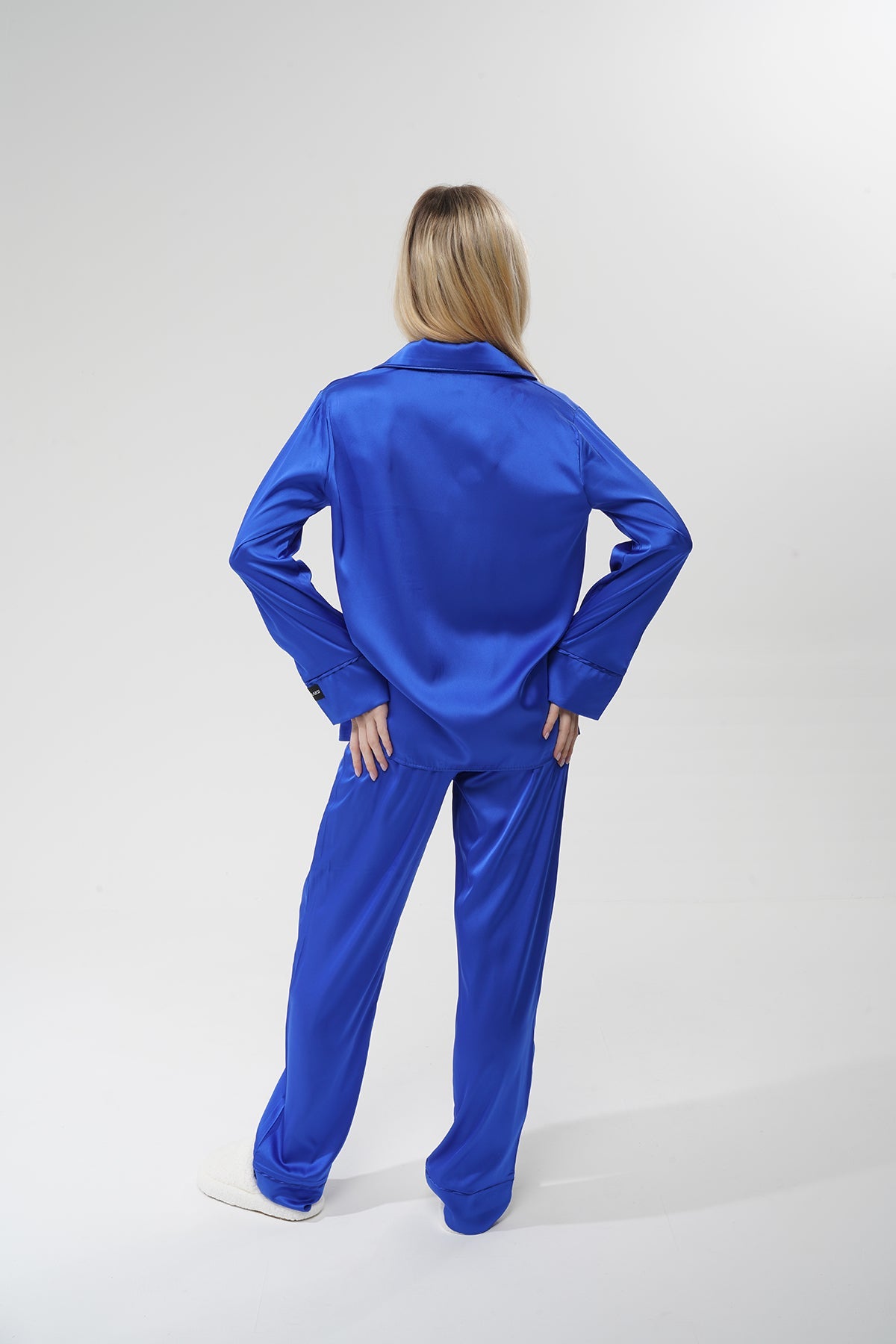 Mavi İpek Saten Pijama Takımı | COCOLARSİ - Modaludo