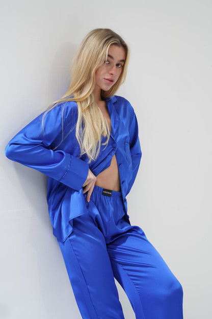 Mavi İpek Saten Pijama Takımı | COCOLARSİ - Modaludo