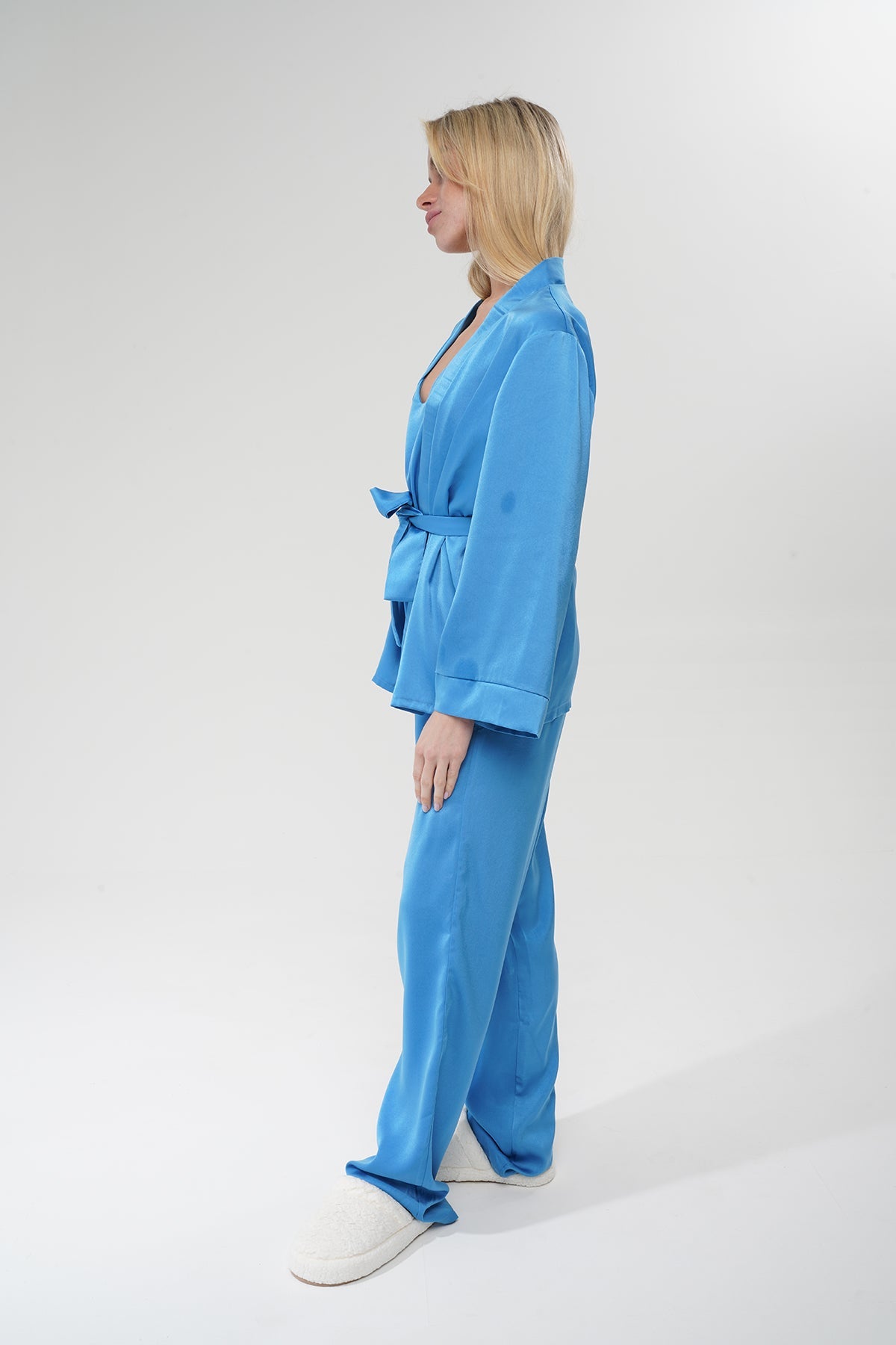 Mavi Viskon Üçlü Pijama Takımı | MODALUDO - Modaludo