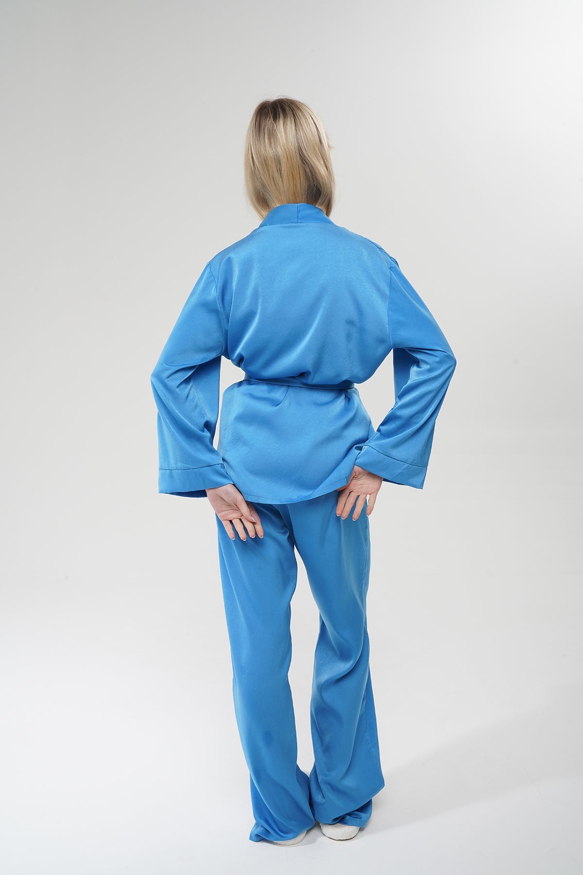 Mavi Viskon Üçlü Pijama Takımı | MODALUDO - Modaludo