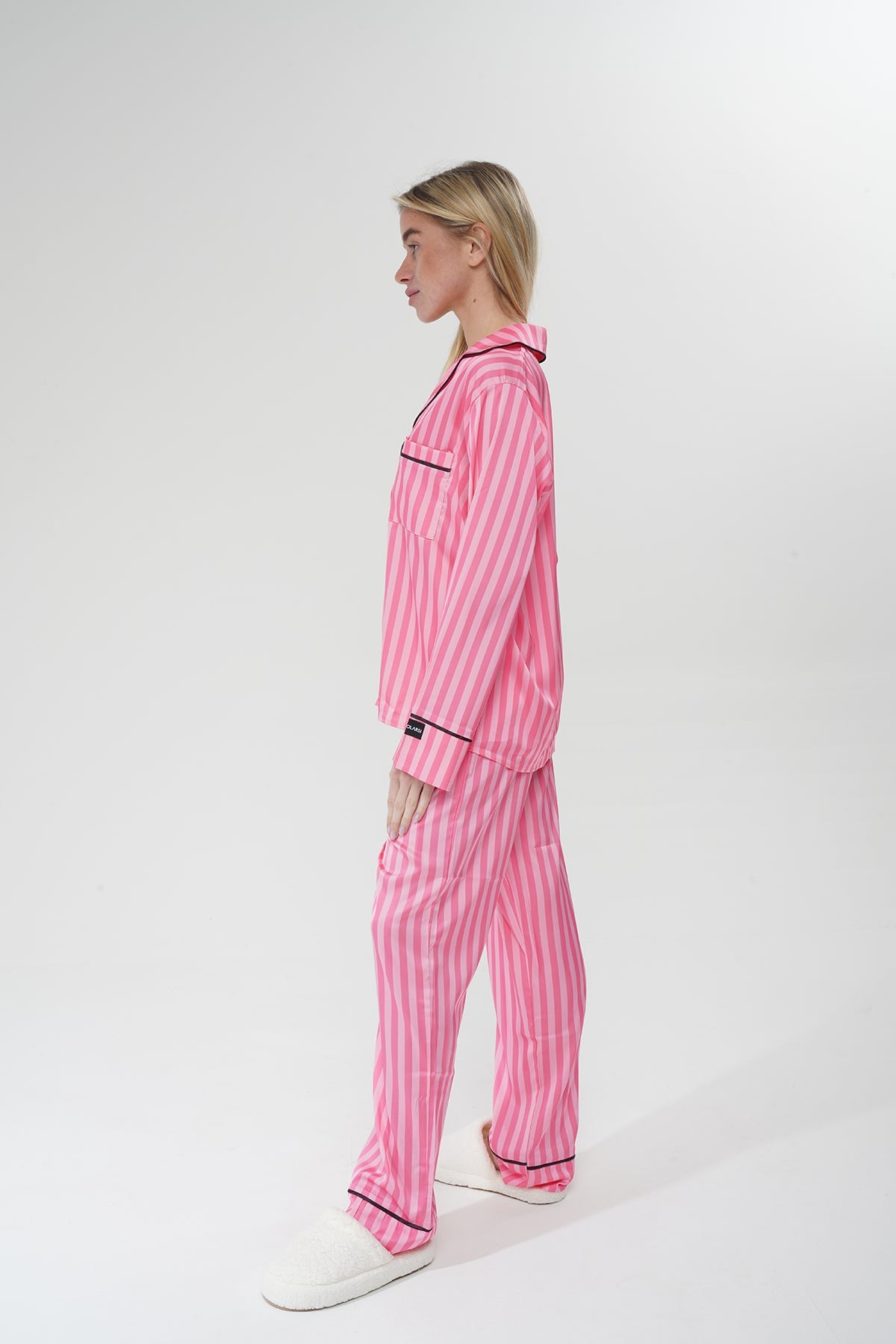 Pembe Çizgili İpek Saten Pijama Takımı| COCOLARSİ - Modaludo