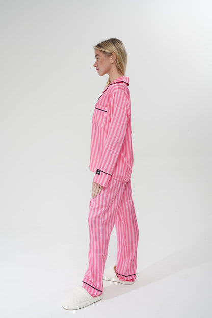 Pembe Çizgili İpek Saten Pijama Takımı| COCOLARSİ - Modaludo