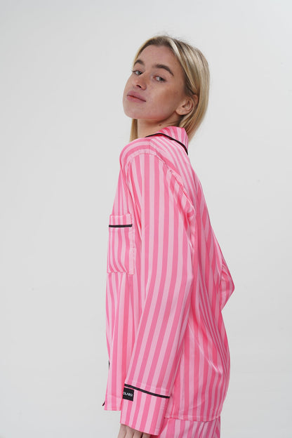 Pembe Çizgili İpek Saten Pijama Takımı| COCOLARSİ - Modaludo