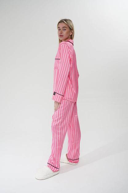 Pembe Çizgili İpek Saten Pijama Takımı| COCOLARSİ - Modaludo