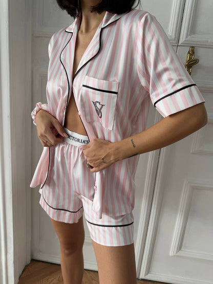 Pembe Çizgili Saten Şortlu Kadın Pijama Takımı - Victoria's Secret - Modaludo