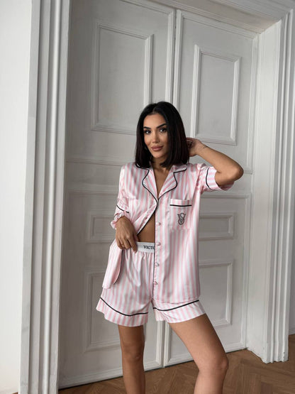Pembe Çizgili Saten Şortlu Kadın Pijama Takımı - Victoria's Secret - Modaludo