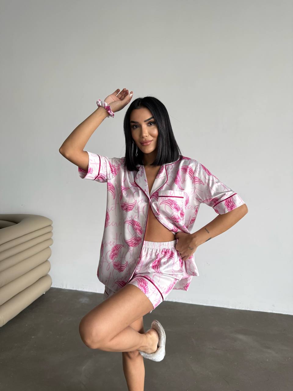 Pembe Kanat Desenli Saten Pijama Takımı - Victoria's Secret - Modaludo