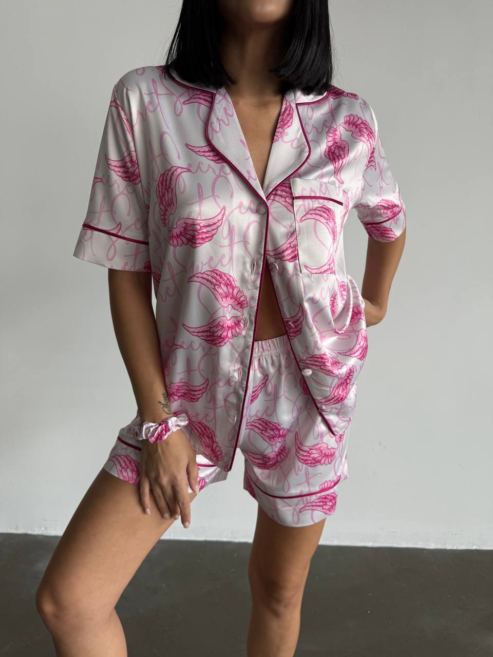 Pembe Kanat Desenli Saten Pijama Takımı - Victoria's Secret - Modaludo