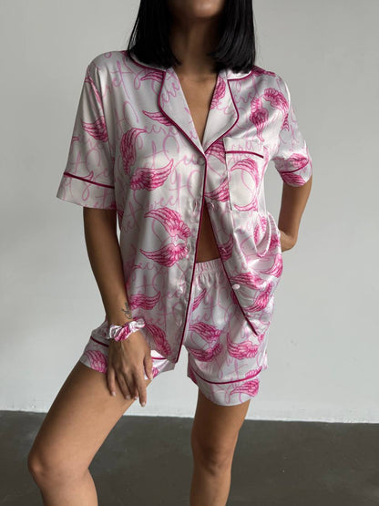 Pembe Kanat Desenli Saten Pijama Takımı - Victoria's Secret - Modaludo