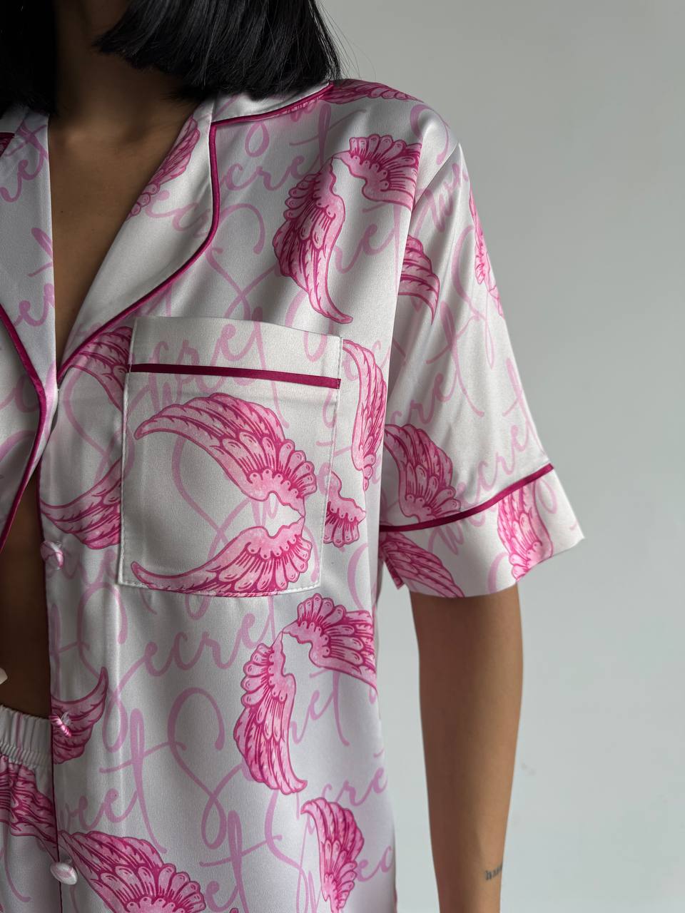 Pembe Kanat Desenli Saten Pijama Takımı - Victoria's Secret - Modaludo