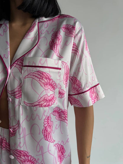 Pembe Kanat Desenli Saten Pijama Takımı - Victoria's Secret - Modaludo