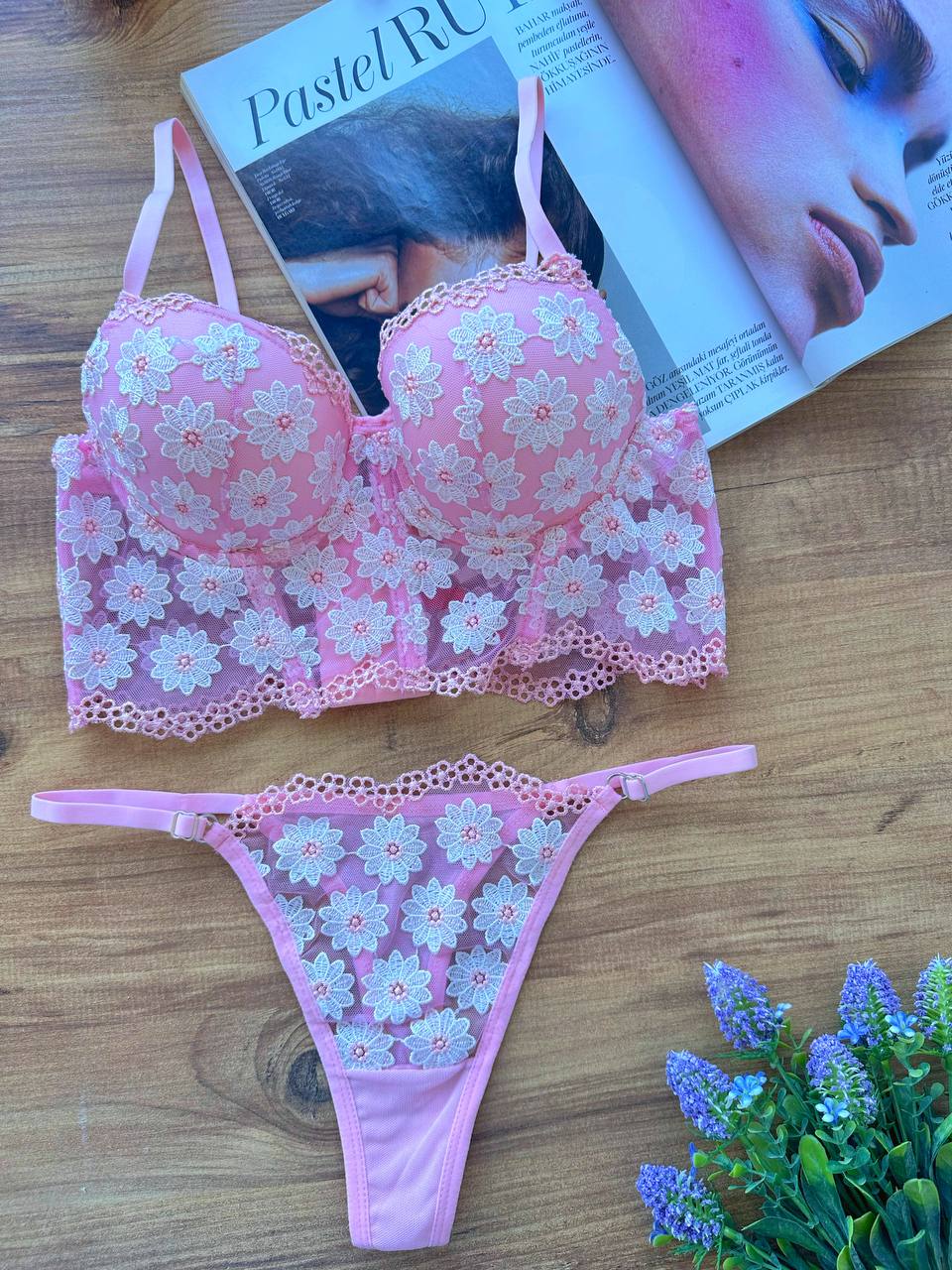 Pembe Push Up Büstiyer Takım - Modaludo